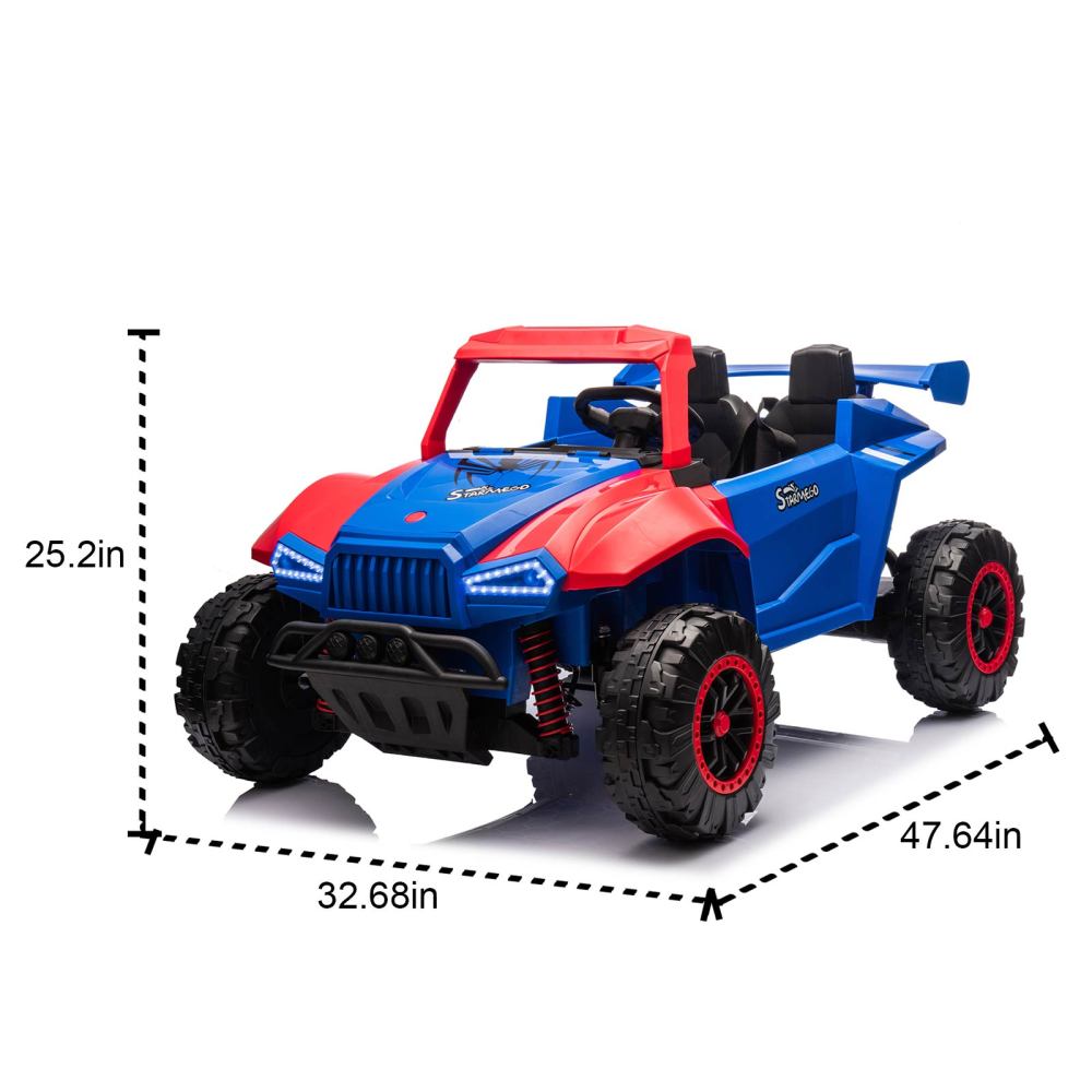 24V Two-seater Kids Ride On Electric Car W/Parents Control,Seat width 20.47in,2WD,Four-wheel suspension,The police car with a megaphone,Power display,Bluetooth,MP3,USB/TF,Music,LED Lights for Kids.