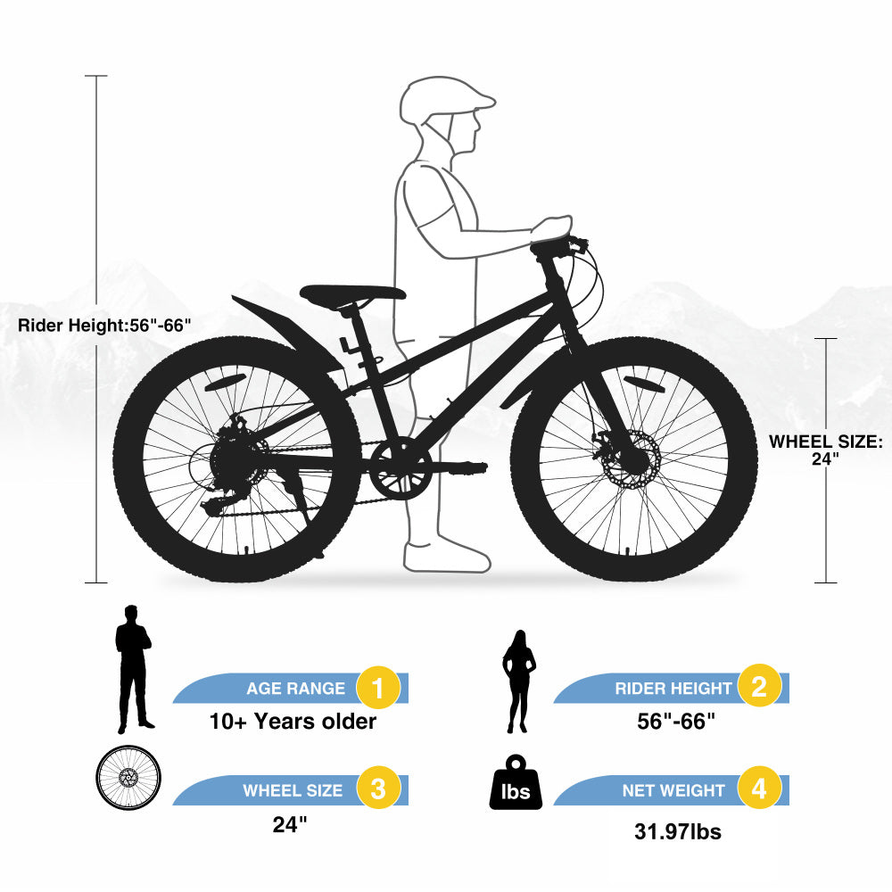 Mountain Bike for Girls and Boys  Mountain 24 inch shimano 7-Speed bike