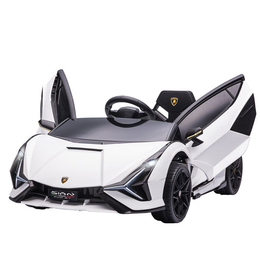 Aosom Lamborghini SIAN Licensed Kids Ride On Car, 12V Battery Powered Electric Sports Car Toy with Remote Control, Horn, Music, & Headlights, White