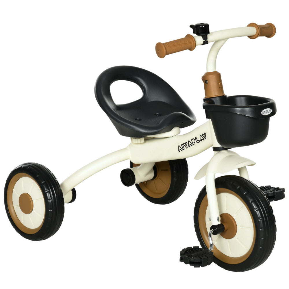 Qaba Kids Tricycle for Toddlers Age 2-5 with Adjustable Seat, Toddler Bike for Children with Basket, Bell, Handlebar Grips, White