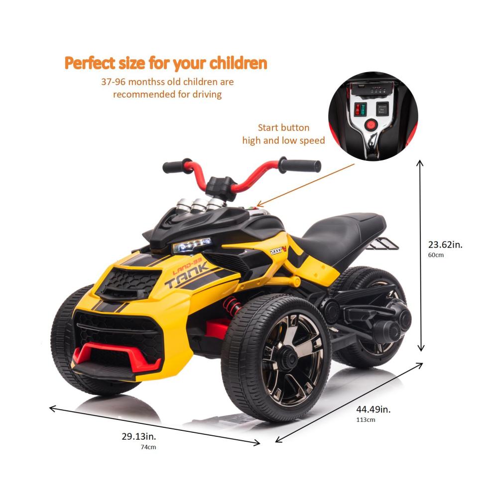 24V Kids Ride On ATV, 3 Wheeler Electric Vehicle, Battery Powered Ride on Motorcycle for Boys Girls with LED Lights, Music, High Low Speed, Soft Start,without RC