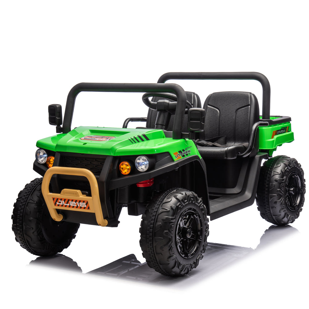 24V XXXL Kids Ride On UTV W/Parents Remote Control,Two-seater,Automatic tipping bucket,Rear wheel suspension,Slow start,Portable handle,Safety Belt,LED light,USB,MP3,Bluetooth,Horn for Kids Aged 3-8.