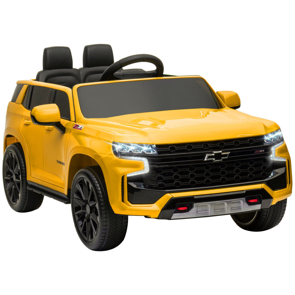 Aosom Chevrolet TAHOE Licensed Kids Ride on Car, 12V Battery Powered Kids Electric Car with Remote Control, 4-wheeler Suspension, Music, Lights, Horn, for Ages 3-6 Years Old, Yellow