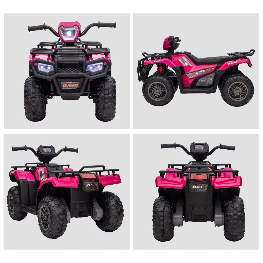 Aosom 12V Kids ATV Battery-Operated with AUX Port & USB, Kids 4 Wheeler with Tough Wear-Resistant Tread, Electric Four Wheeler Kids Ride on Car Electric Car, Pink