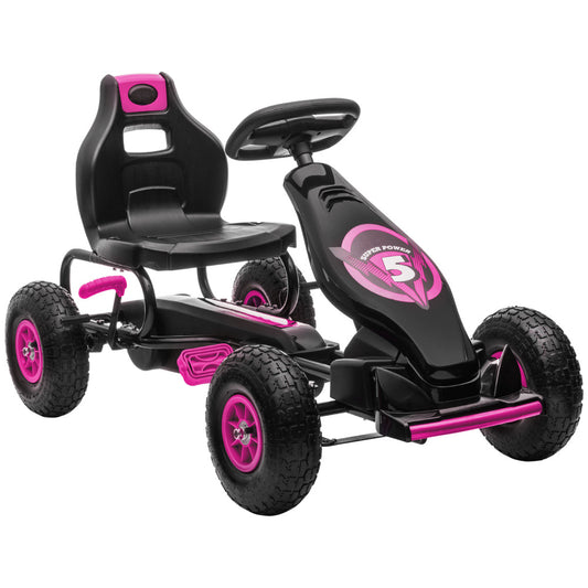 Aosom Kids Pedal Go Kart Ride-on Toy with Ergonomic Comfort, Pedal Car with Tough, Wear-Resistant Tread, Go Cart Kids Car for Boys & Girls with Suspension System, Safety Hand Brake, Ages 5-12, Pink