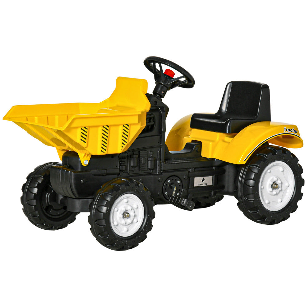 Aosom Ride On Excavator with Manual Control Bucket, No Power Ride on Tractor Pedal Car Pretend Play with Forward Backward, for Aged 3-6 Years Old, Yellow