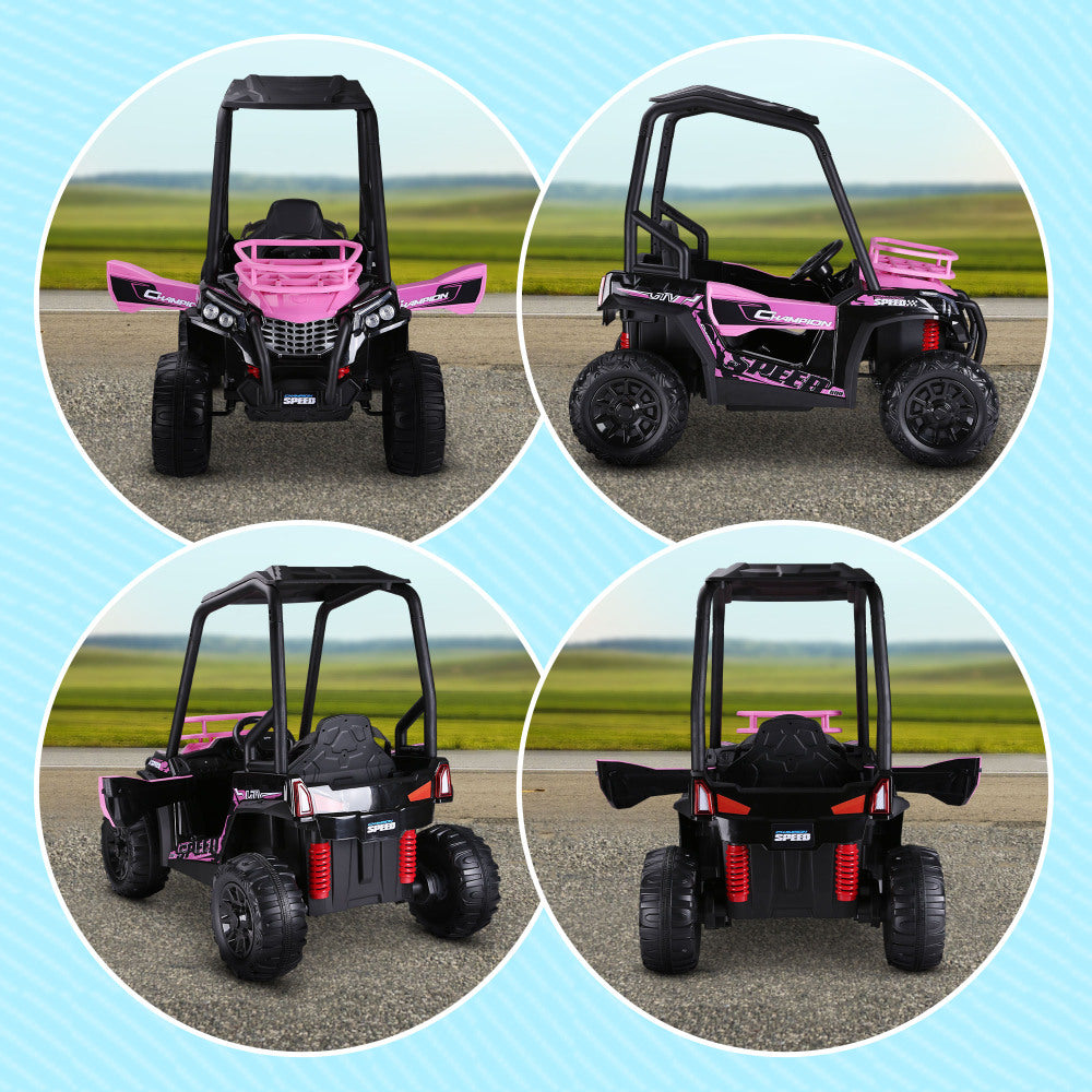 Aosom 12V Kids UTV, Battery Powered Electric Ride on Car with Music, Lights, MP3/USB, Suspension System & Remote Control, Toy Vehicle for Boys and Girls, Pink