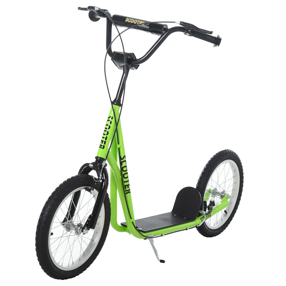 Aosom Youth Scooter Kick Scooter for Kids 5+ with Adjustable Handlebar 16" Front and Rear Dual Brakes Inflatable Wheels, Light Green