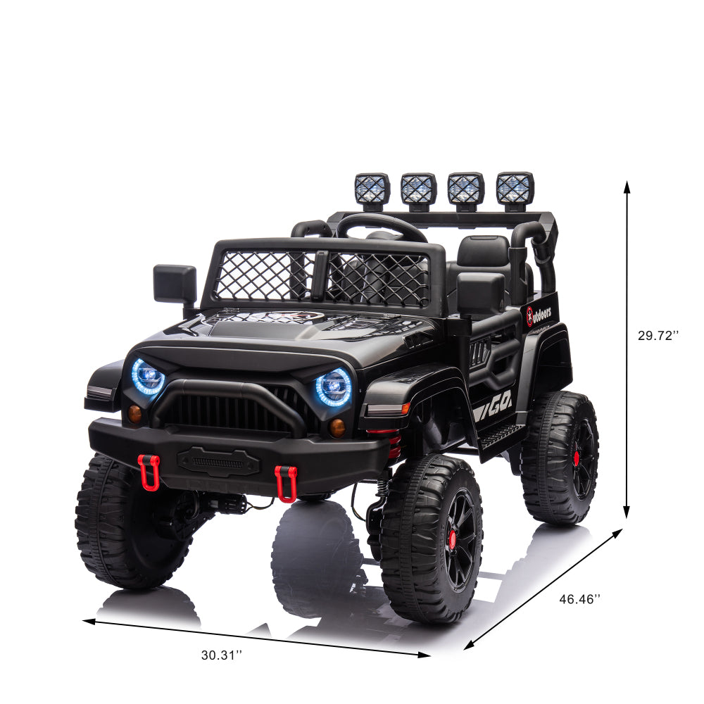 Black,24V 2 Seater Ride On Truck Car, 4WD motors, with 2.4G Remote Control,Metal Suspension,Soft Start,Music, LED Light,Outdoor/Off road/Electric Car,Toys Gifts