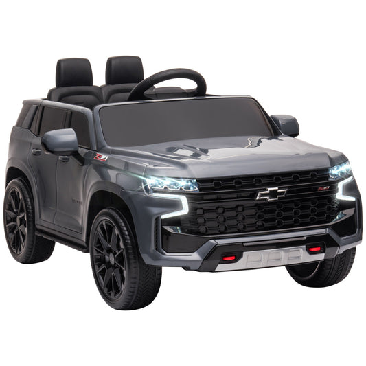 Aosom Chevrolet TAHOE Licensed Kids Ride on Car, 12V Battery Powered Kids Electric Car with Remote Control, Music, Lights, Horn, Suspension for 3-6 Years Old, Gray