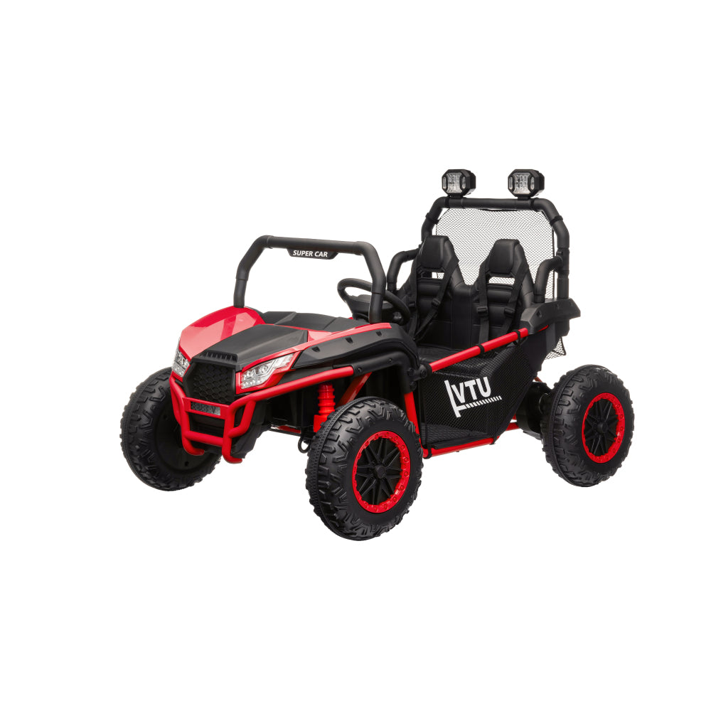 24 Volt Ride on Toys with Remote, Metal Frame Electric Powered off-Road UTV with 2 XL Seater, 4x200W 5MPH Max, 4WD/2WD Switchable, 3 Speeds, Bluetooth, Storage,red
