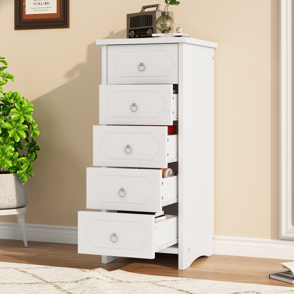 Spiegelschrank, Kommode, 6 Schubladenschrank, Spiegel herausnehmbar, Stauraum im Wohnzimmer und Schlafzimmer, geräuschlosen Gleitern, MDF+Spanplatte, Weiß
