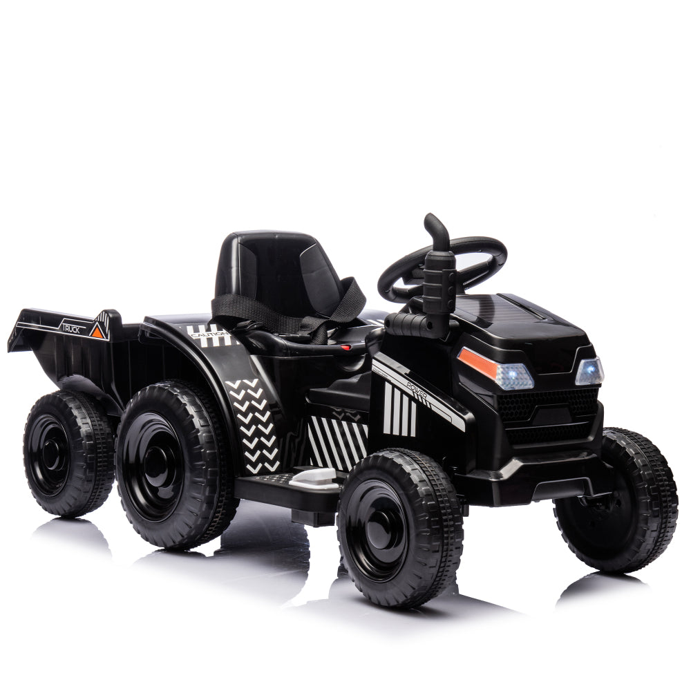 12V Kids Ride On Electric Tractor Black Knight,Kids Ride On Toy.2WD,Non-skid tires, steering wheel, foot pedal,With Removable storage tug,Light,Bluetooth,Music,MP3,USB,Power Display For Kids Aged 2-3.