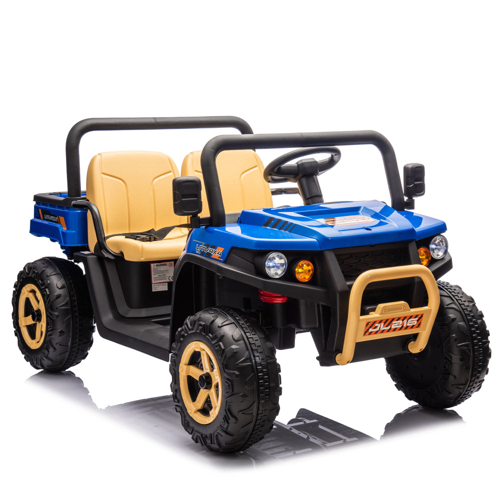 24V XXXL Kids Ride On UTV W/Parents Remote Control,Two-seater,Automatic tipping bucket,Rear wheel suspension,Slow start,Portable handle,Safety Belt,LED light,USB,MP3,Bluetooth,Horn for Kids Aged 3-8.