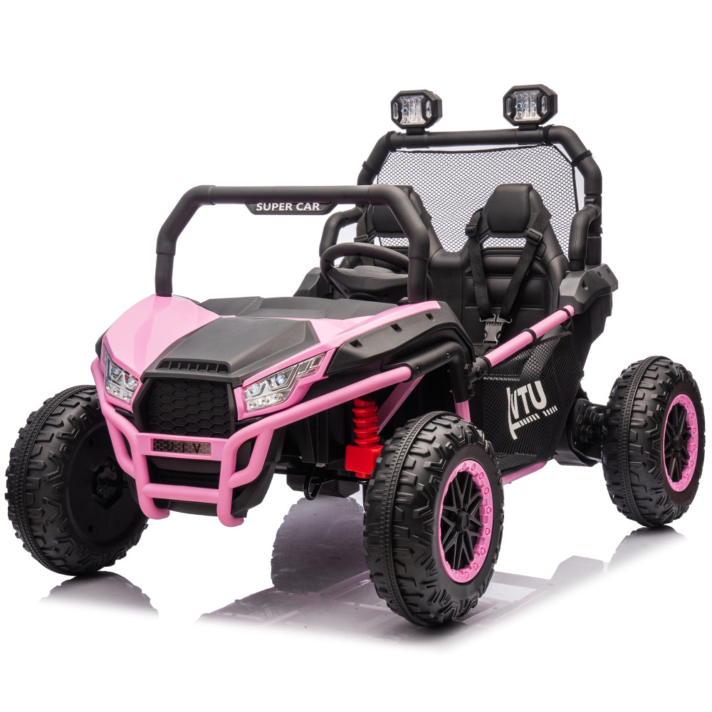 24V Two-seater Kids Ride On UTV W/Parents Control,400W Super Power,Four-wheel suspension,LED Light with Rear searchlight,Bluetooth,MP3,Music,Rear storage space,Speeds 3.73-4.97MPH for Kids aged 3+.