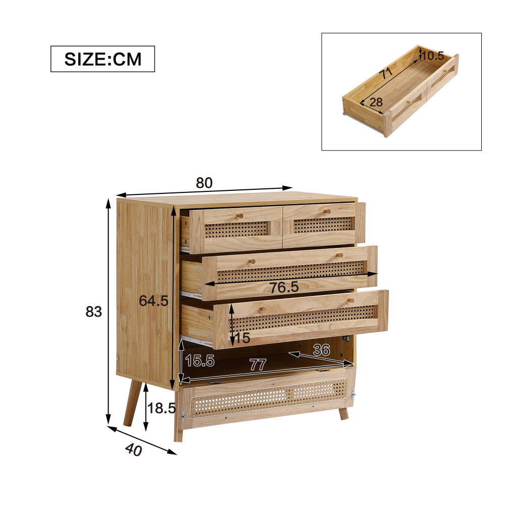 Klassische Kommode, Schrank mit 3 Schubladen, mit Rattan-Schubladenplatte, mit unterem Flip-Top-Deckel, mit goldfarbenem Metallgriff und Holzbeine, Stauraum im Wohnzimmer und Schlafzimmer, Spanplatten