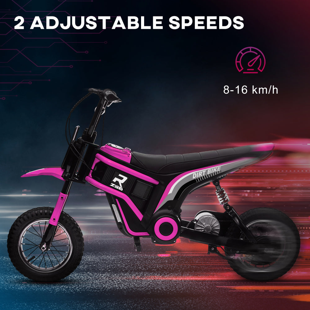 Aosom Electric Dirt Bike with Twist Grip Throttle, 24V 350W Off-Road Electric Motorcycle, Up to 15 MPH with Brake, Music Horn, Rear Suspension for Ages 13+ Years, Pink