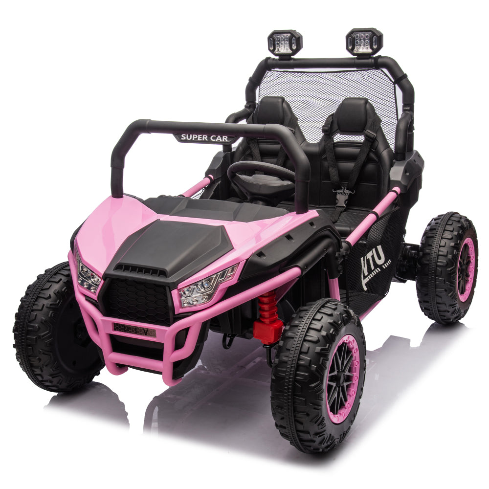 24V Two-seater Kids Ride On UTV W/Parents Control,400W Super Power,Four-wheel suspension,LED Light with Rear searchlight,Bluetooth,MP3,Music,Rear storage space,Speeds 3.73-4.97MPH for Kids aged 3+.