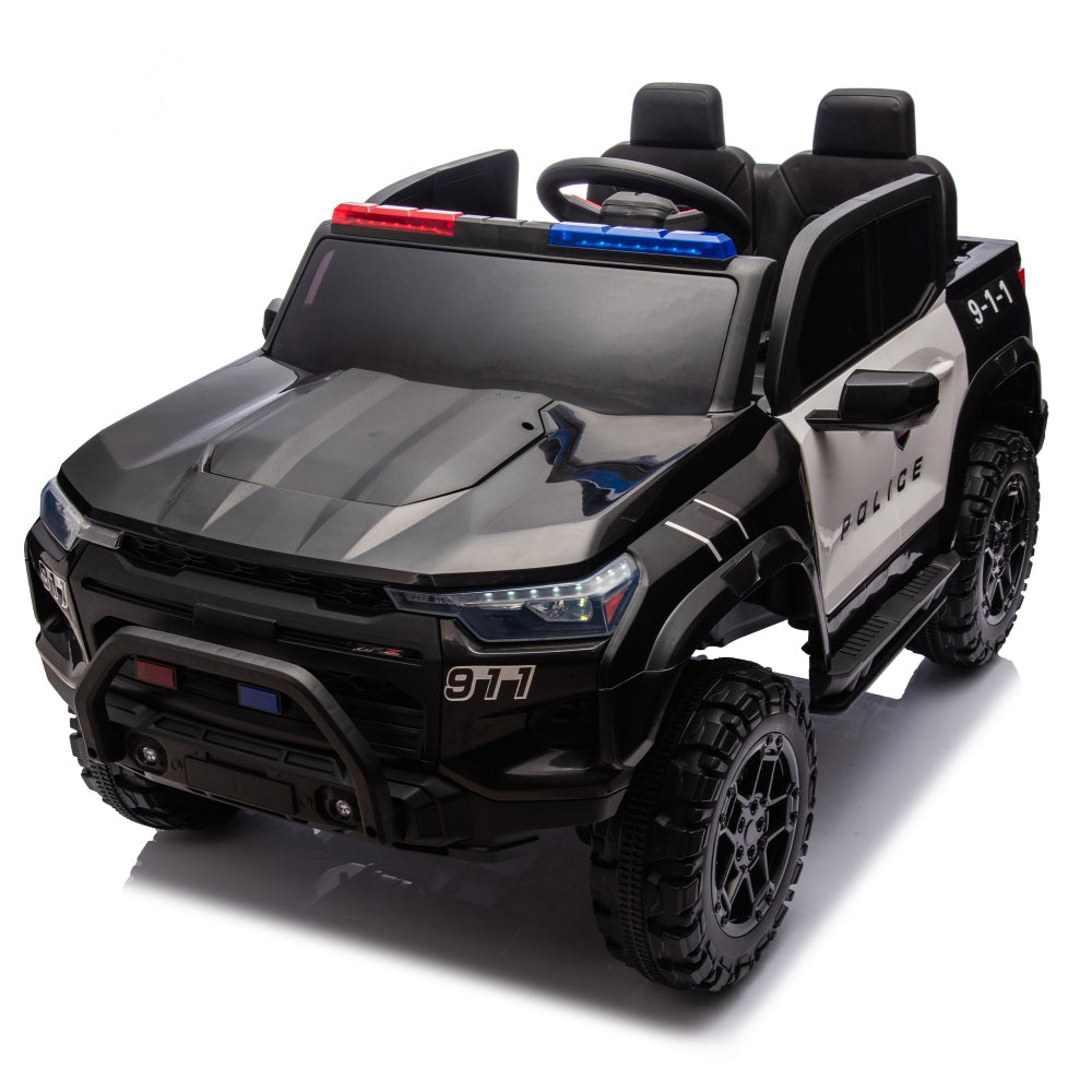 24V Two-seater Kids Ride On Electric Pickup,kids ride on toy W/parents remote control,4WD 800W motors,Two Safety Belts,High Gate Safety Design,Top warning light, Speed 2.49-3.73MPH for kids aged 3+.