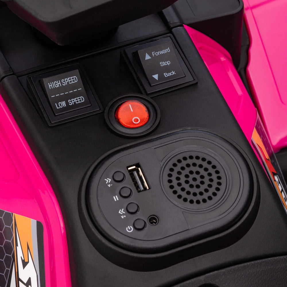 Aosom 12V Kids ATV Battery-Operated with AUX Port & USB, Kids 4 Wheeler with Tough Wear-Resistant Tread, Electric Four Wheeler Kids Ride on Car Electric Car, Pink