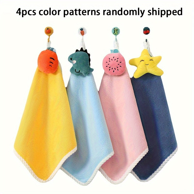 Cute Cartoon Hangable Hand Towels, Super Absorbent Soft Coral Velvet Towels