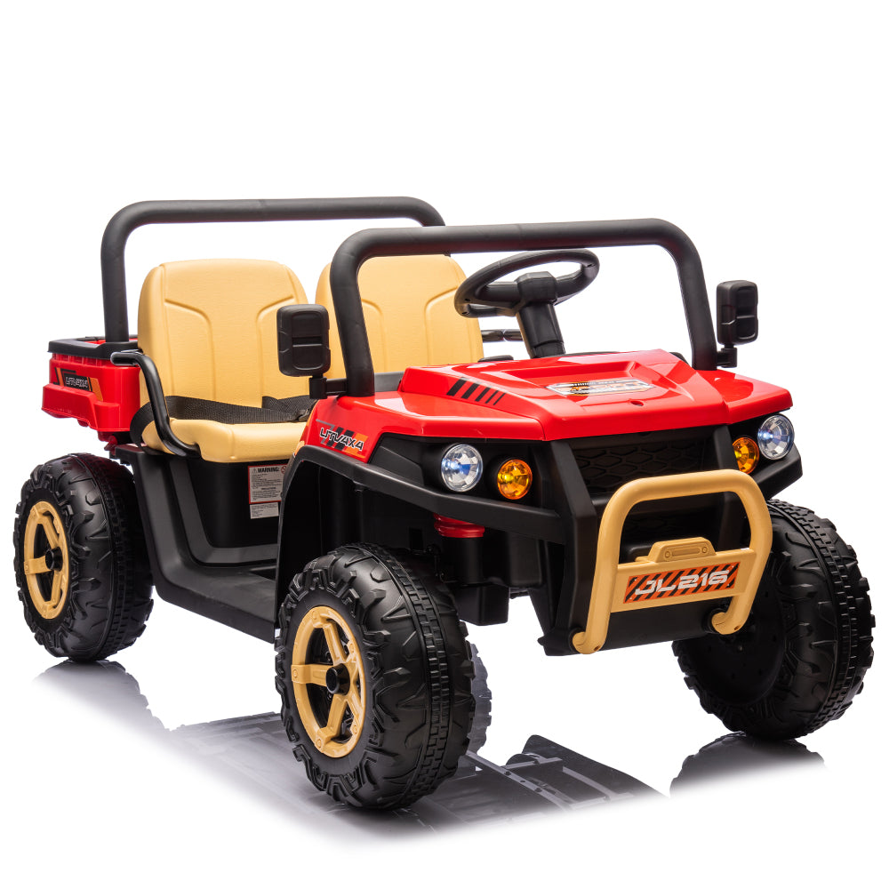 24V XXXL Kids Ride On UTV W/Parents Remote Control,Two-seater,Automatic tipping bucket,Rear wheel suspension,Slow start,Portable handle,Safety Belt,LED light,USB,MP3,Bluetooth,Horn for Kids Aged 3-8.