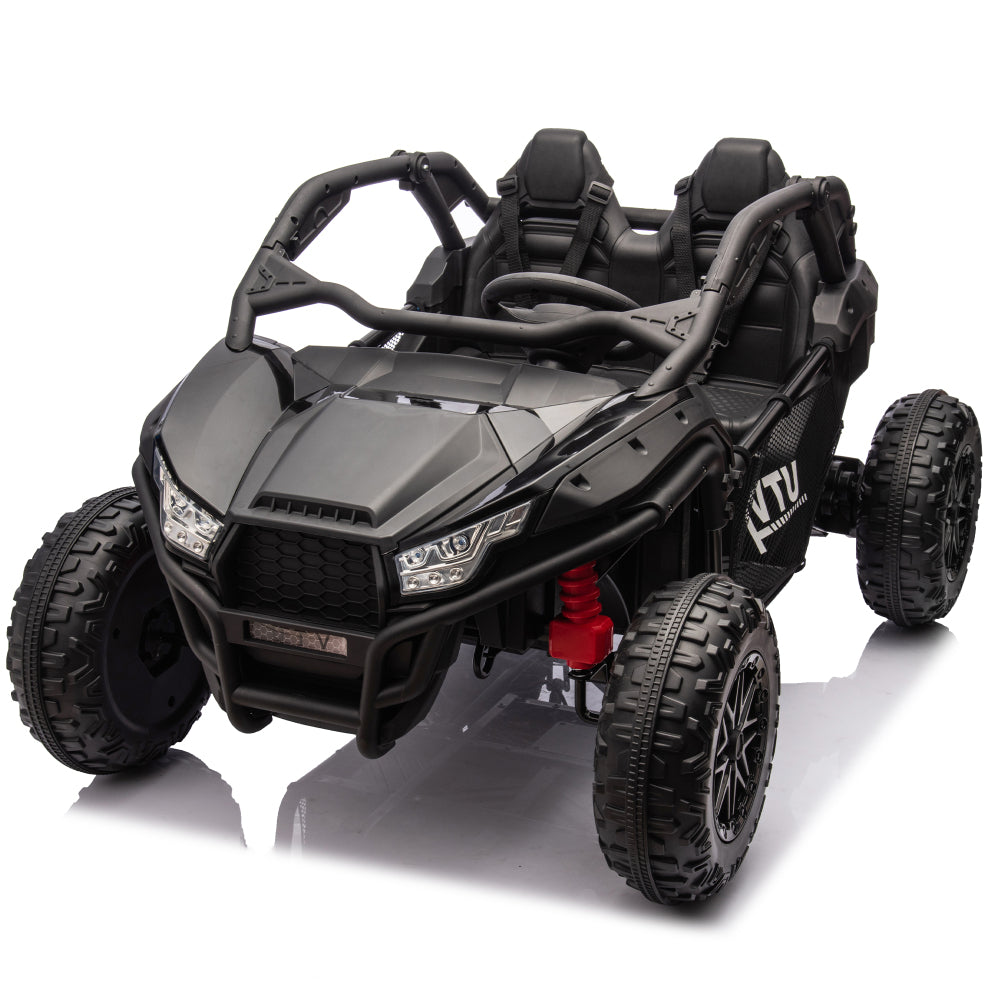 24V Two-seater Kids Ride On UTV w/Parents Control,20in seat width,400W Super high power,Four-wheel Suspension,Bluetooth,MP3,USB,LED Light,Horn,Rear storage space,Speeds 3.73-4.97MPH For Kids aged 3+.