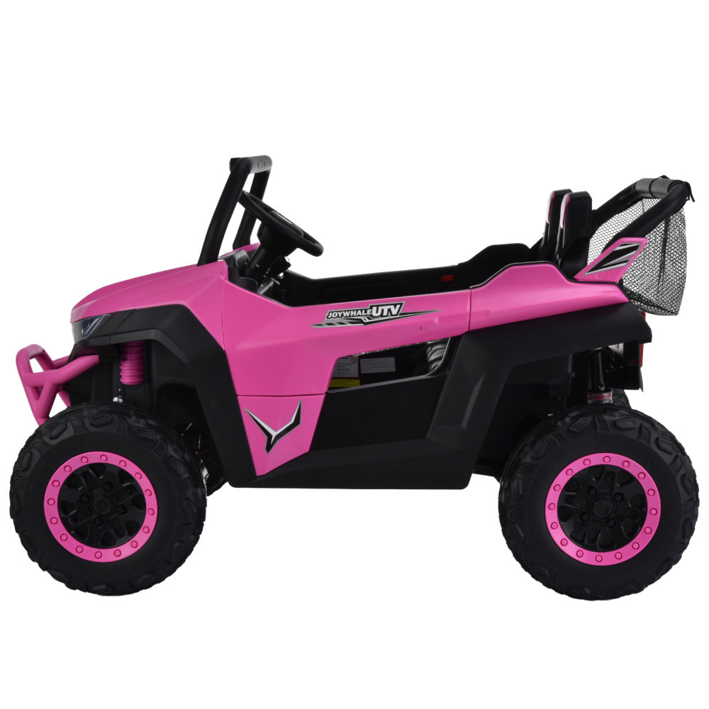 24V 4WD Kids Ride on car, 2 Seater Kids Ride on UTV, Big Battery, Easy-Drag System, w/parents control, Soft Braking, Spring Suspension, Pink