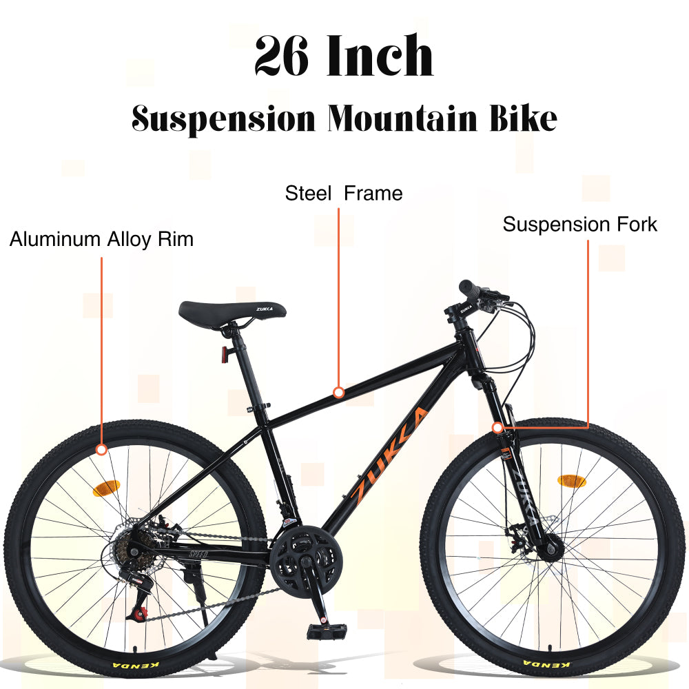 Mountain Bike for Men and Women 26 inch 24 Speed Suspension Fork KENDA Tires