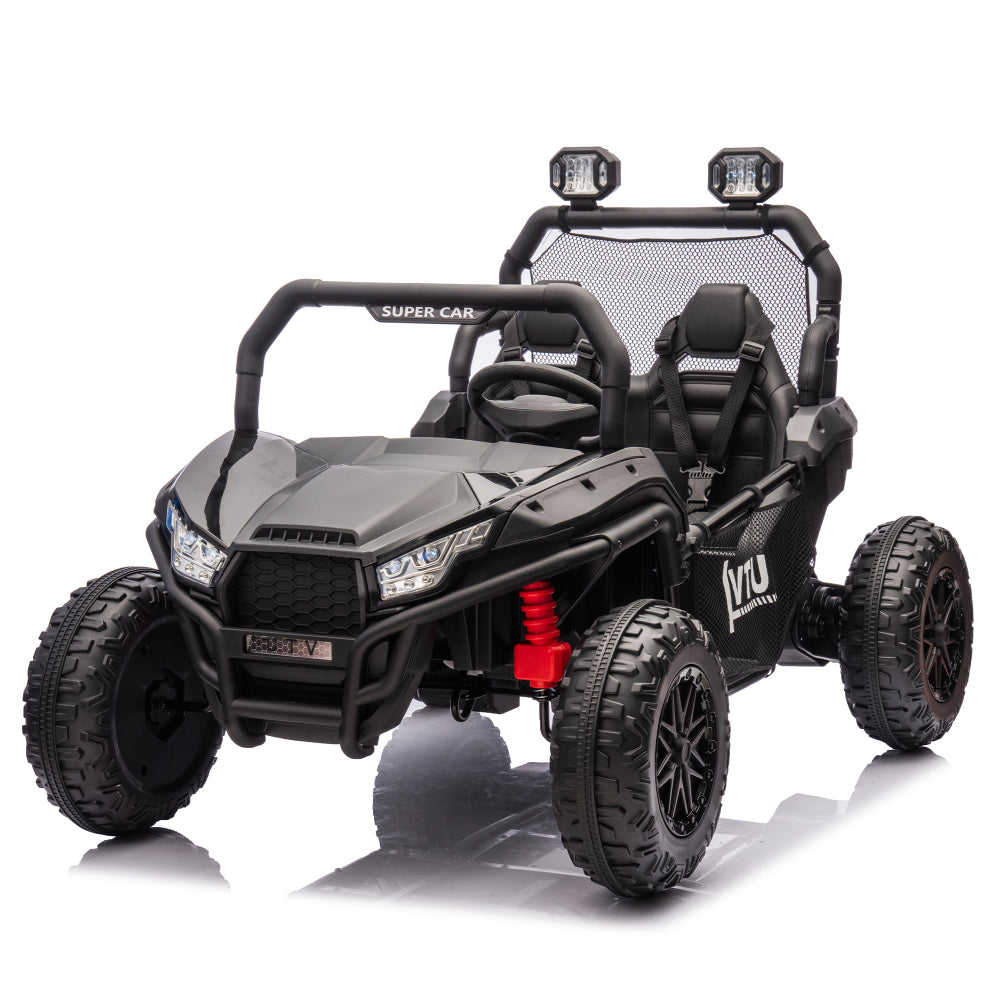 24V Two-seater Kids Ride On UTV W/Parents Control,400W Super Power,Four-wheel suspension,LED Light with Rear searchlight,Bluetooth,MP3,Music,Rear storage space,Speeds 3.73-4.97MPH for Kids aged 3+.