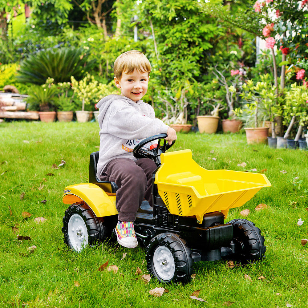 Aosom Ride On Excavator with Manual Control Bucket, No Power Ride on Tractor Pedal Car Pretend Play with Forward Backward, for Aged 3-6 Years Old, Yellow