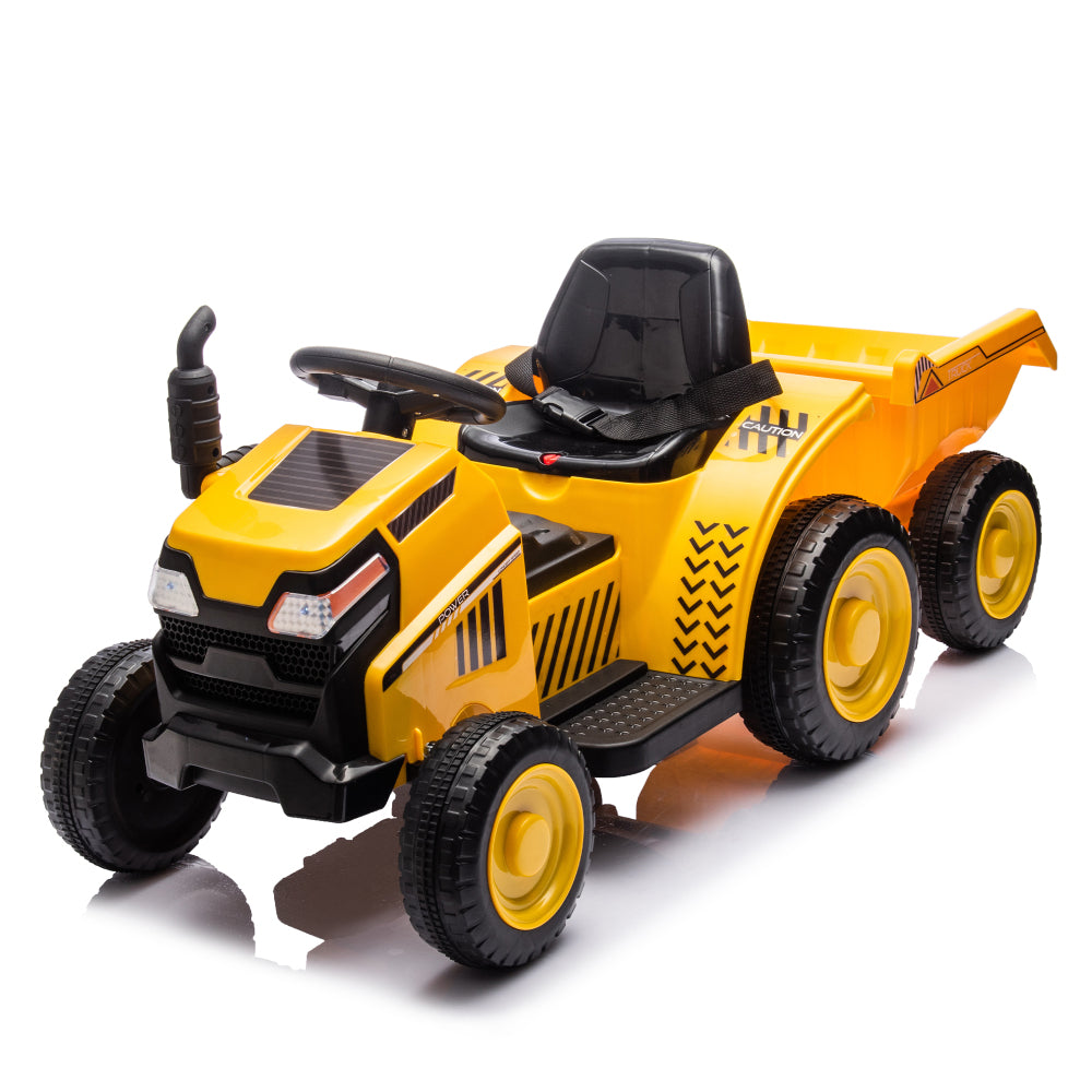 12V Kids Ride On Electric Tractor Black Knight,Kids Ride On Toy.2WD,Non-skid tires, steering wheel, foot pedal,With Removable storage tug,Light,Bluetooth,Music,MP3,USB,Power Display For Kids Aged 2-3.