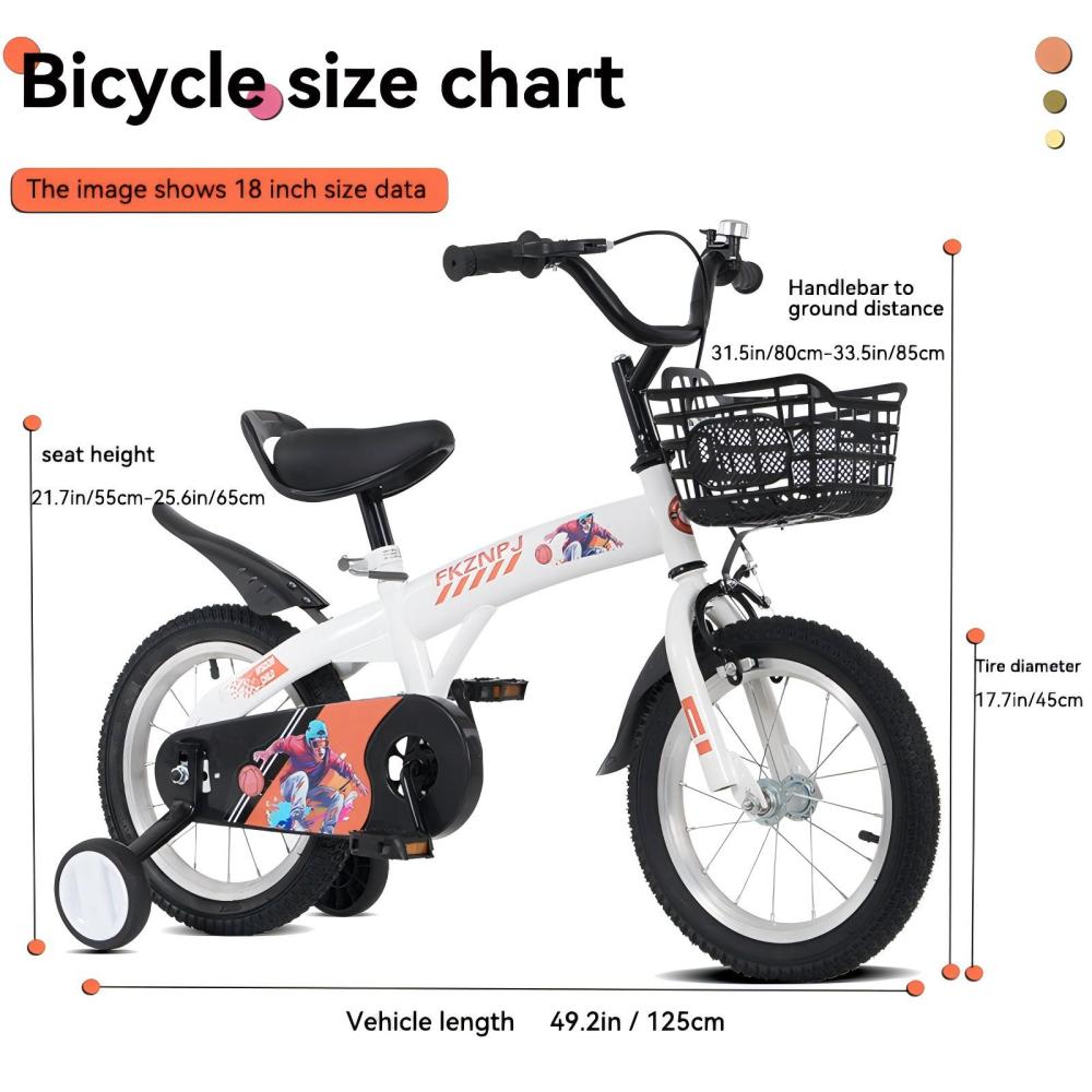 FKZNPJ 18 inch sporty kids bike with training wheels and stand Adjustable saddle Suitable for boys and girls aged 5-10 years tall Height 39-49 inches Available in a variety of colors