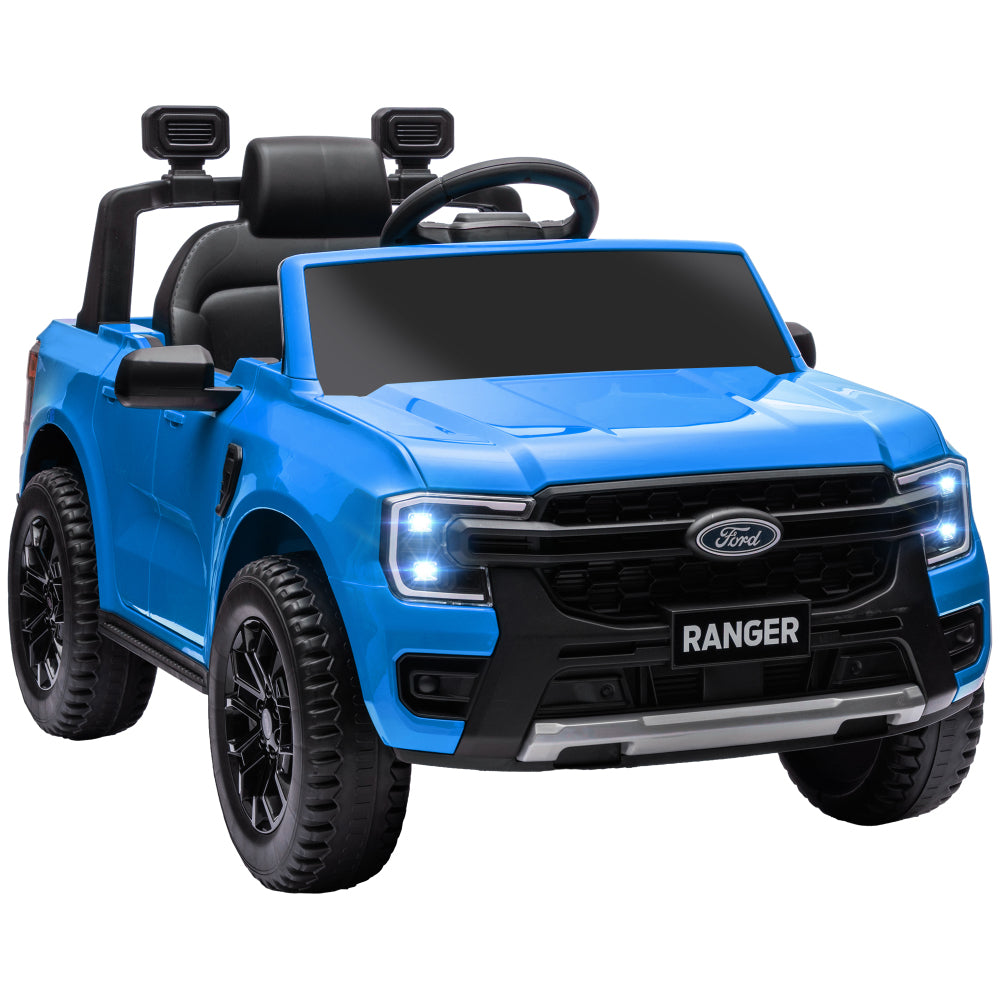 Qaba Ford Ranger Licensed 12V Kids Ride on Truck, Toddler Electric Car with Remote Control, Toy Storage, Spring Suspension, LED Headlights, Music Horn, for Ages 3-6 Years, Blue