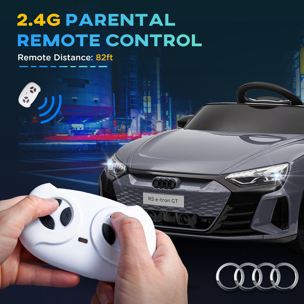 Aosom Kids Ride on Car, 12V Licensed Audi RS E-tron GT 3.1 MPH Electric Car for Kids, Ride-on Toy for Boys and Girls with Remote Control, 4 Wheels with Suspension, Horn, Music, Lights, Gray