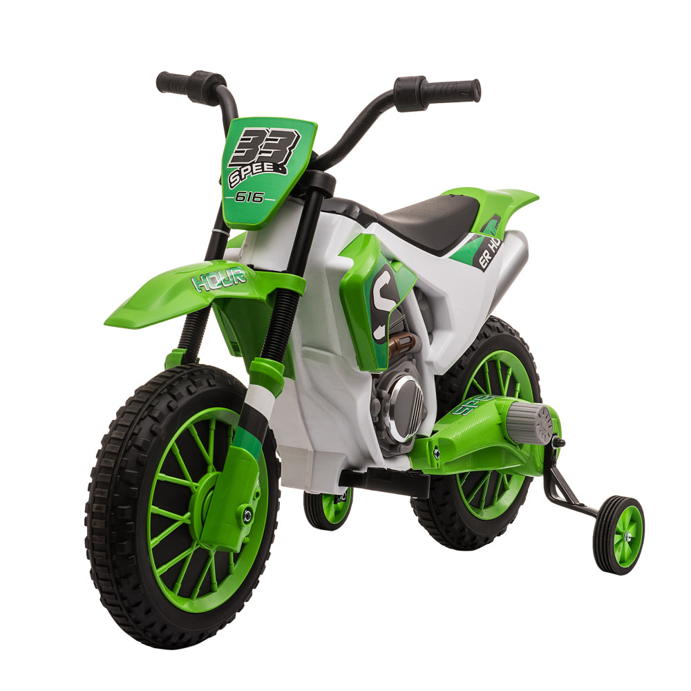 Aosom 12V Kids Motorcycle Dirt Bike Electric Battery-Powered Ride-On Toy Off-road Street Bike with Charging Battery, Training Wheels Green