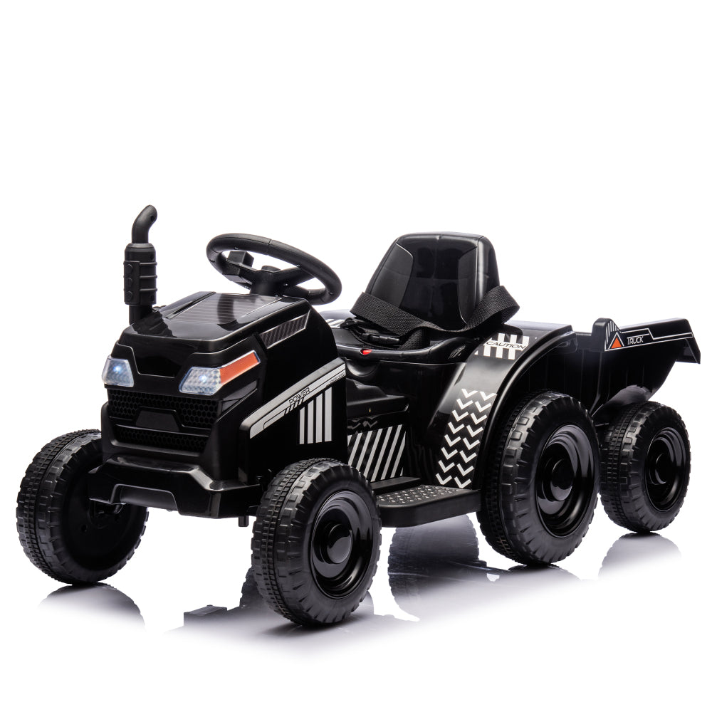 12V Kids Ride On Electric Tractor Black Knight,Kids Ride On Toy.2WD,Non-skid tires, steering wheel, foot pedal,With Removable storage tug,Light,Bluetooth,Music,MP3,USB,Power Display For Kids Aged 2-3.