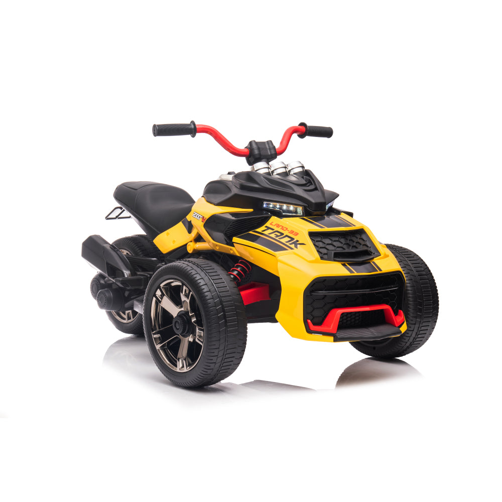 24V Kids Ride On ATV, 3 Wheeler Electric Vehicle, Battery Powered Ride on Motorcycle for Boys Girls with LED Lights, Music, High Low Speed, Soft Start,without RC