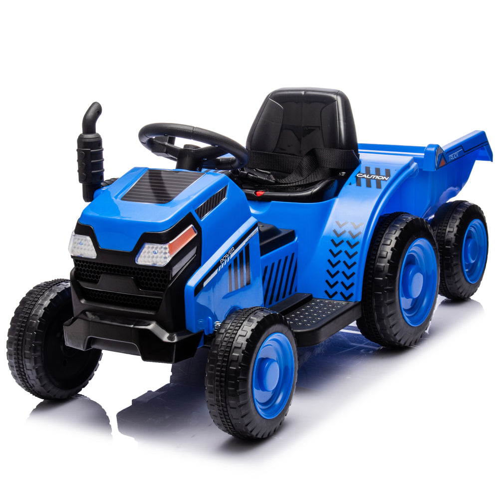 12V Kids Ride On Electric Tractor Black Knight,Kids Ride On Toy.2WD,Non-skid tires, steering wheel, foot pedal,With Removable storage tug,Light,Bluetooth,Music,MP3,USB,Power Display For Kids Aged 2-3.