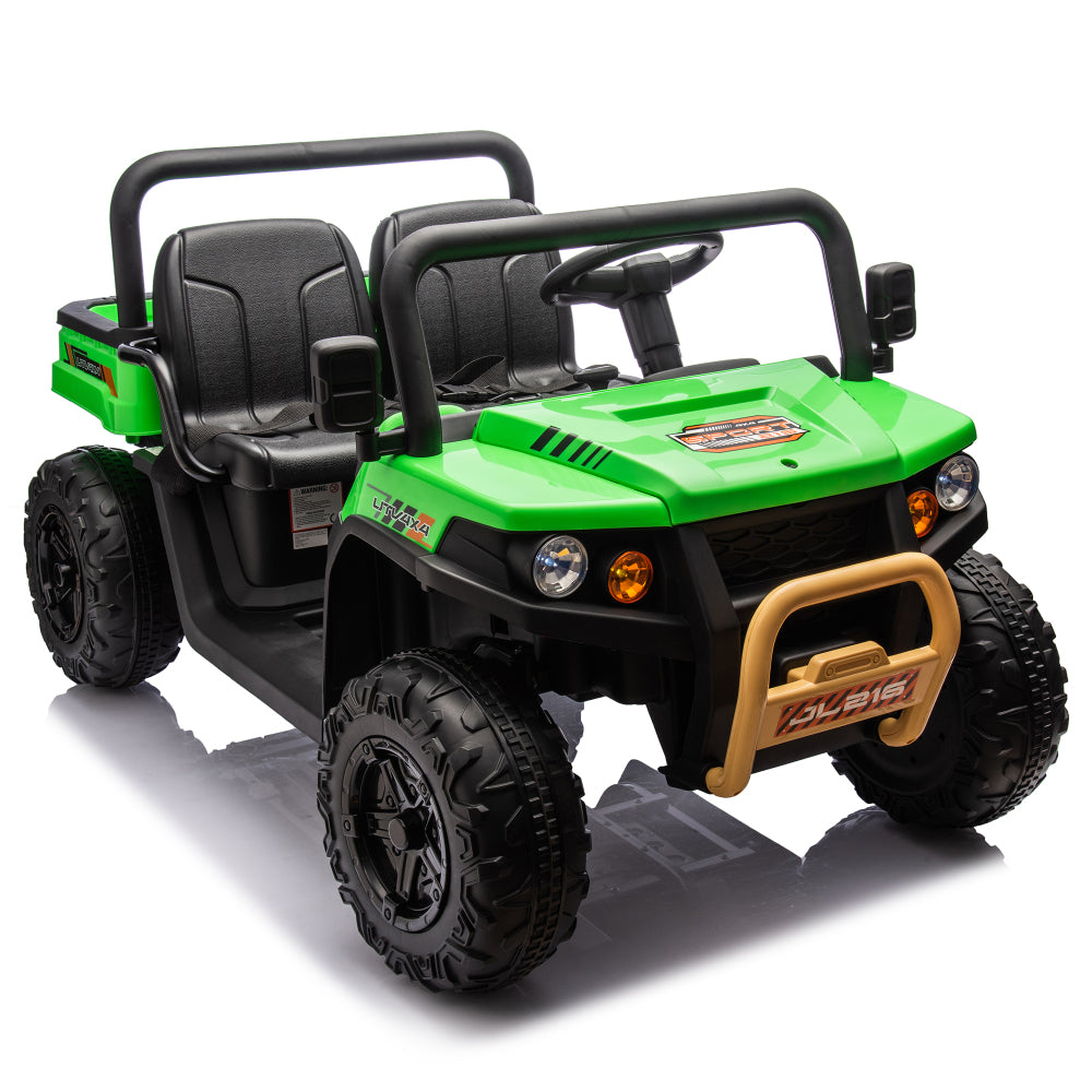 24V XXXL Kids Ride On UTV W/Parents Remote Control,Two-seater,Automatic tipping bucket,Rear wheel suspension,Slow start,Portable handle,Safety Belt,LED light,USB,MP3,Bluetooth,Horn for Kids Aged 3-8.