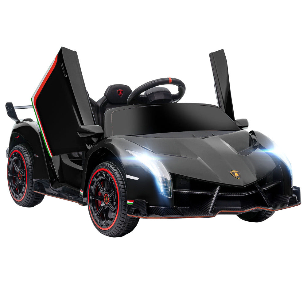 Aosom Lamborghini Veneno Licensed Kids Electric Car with  Bluetooth, 12V Ride on Car with Butterfly Doors, Remote Control, Portable Battery, Suspension System, Horn, Songs, Lights, Black