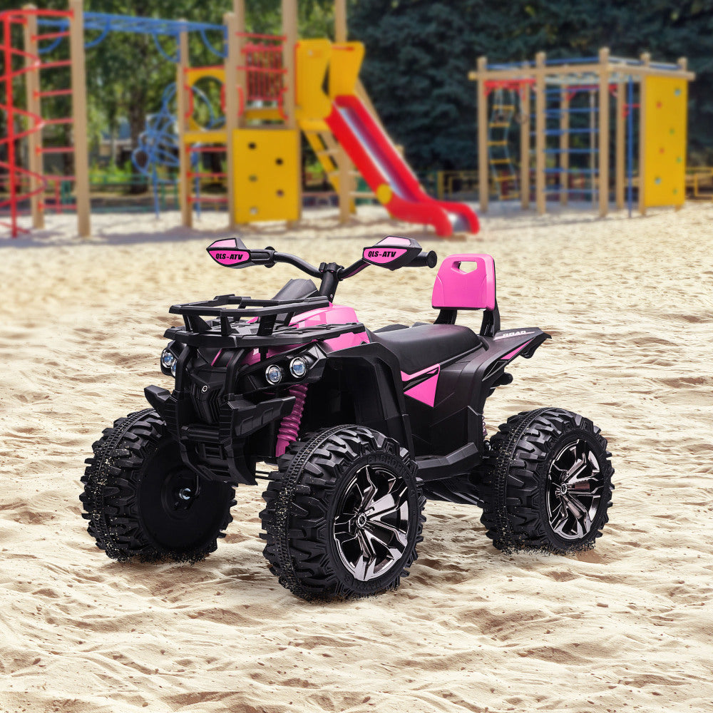 Aosom 12V Kids ATV Ride-on Four-Wheeler Toy Car with Music, Realistic Headlights, Wide Wheels, Rechargeable Battery-Powered, for Boys and Girls, Pink