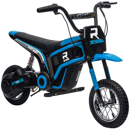 Aosom Electric Dirt Bike with Twist Grip Throttle, 24V 350W Off-Road Electric Motorcycle, Up to 15 MPH with Brake, Music Horn, Rear Suspension for Ages 13+ Years, Blue