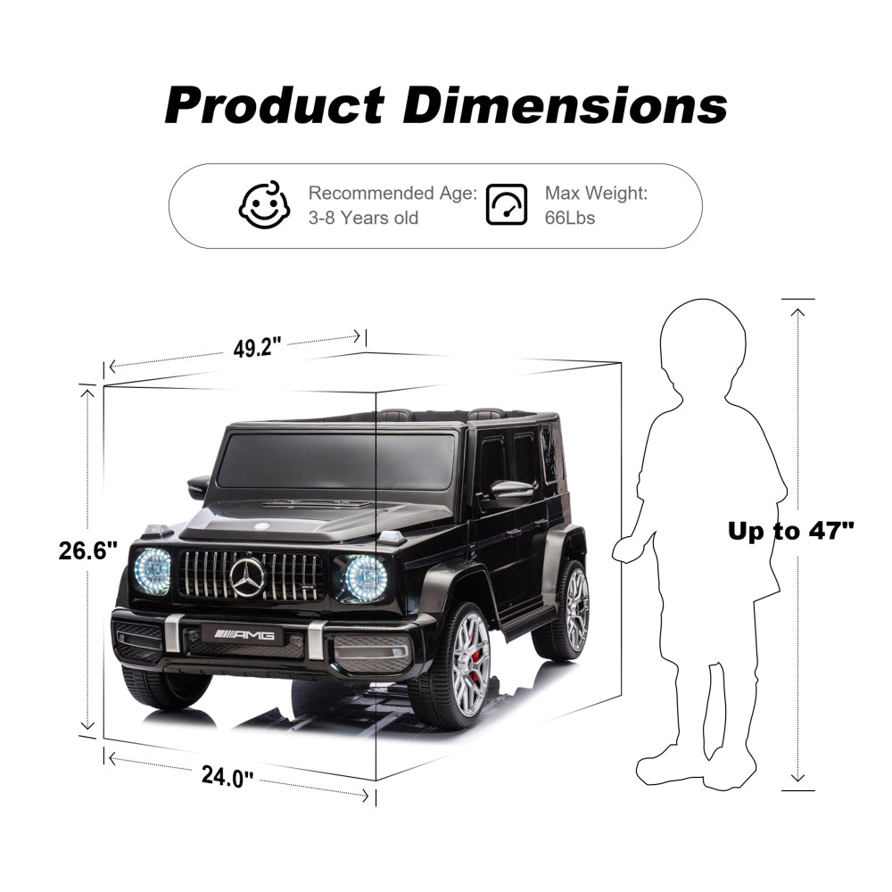 24V 2-Seater Kids Ride on Car Licensed Mercedes-Benz G63 Powerful 4WD for Kids Ages 3-8, with 7AH Big Battery, Remote Control, Soft Braking, 4-Wheel Suspension, LED Headlight & Music,Black