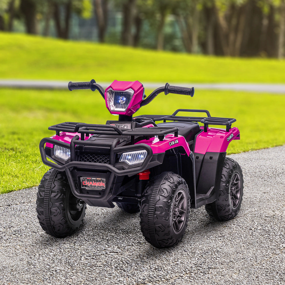 Aosom 12V Kids ATV Battery-Operated with AUX Port & USB, Kids 4 Wheeler with Tough Wear-Resistant Tread, Electric Four Wheeler Kids Ride on Car Electric Car, Pink