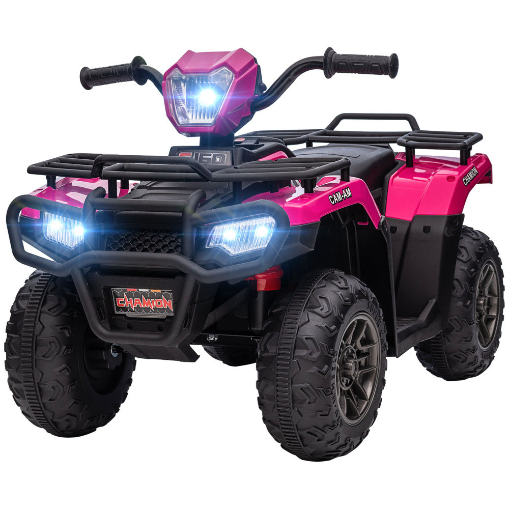 Aosom 12V Kids ATV Battery-Operated with AUX Port & USB, Kids 4 Wheeler with Tough Wear-Resistant Tread, Electric Four Wheeler Kids Ride on Car Electric Car, Pink