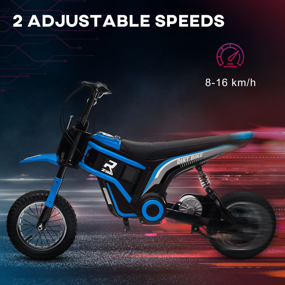 Aosom Electric Dirt Bike with Twist Grip Throttle, 24V 350W Off-Road Electric Motorcycle, Up to 15 MPH with Brake, Music Horn, Rear Suspension for Ages 13+ Years, Blue