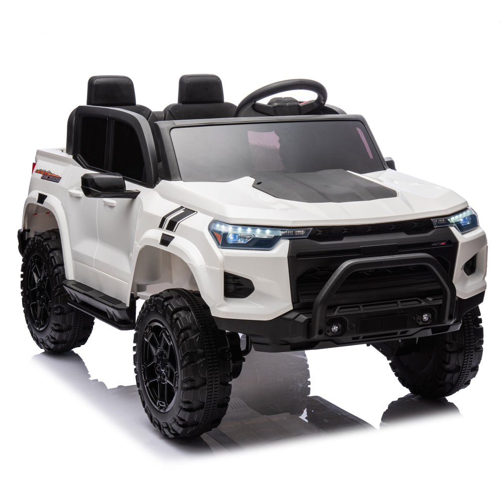 24V Two-seater Kids Ride On Electric Pickup,kids ride on toy W/parents remote control,4WD 800W motors,Two Safety Belts,High Gate Safety Design,Top warning light, Speed 2.49-3.73MPH for kids aged 3+.