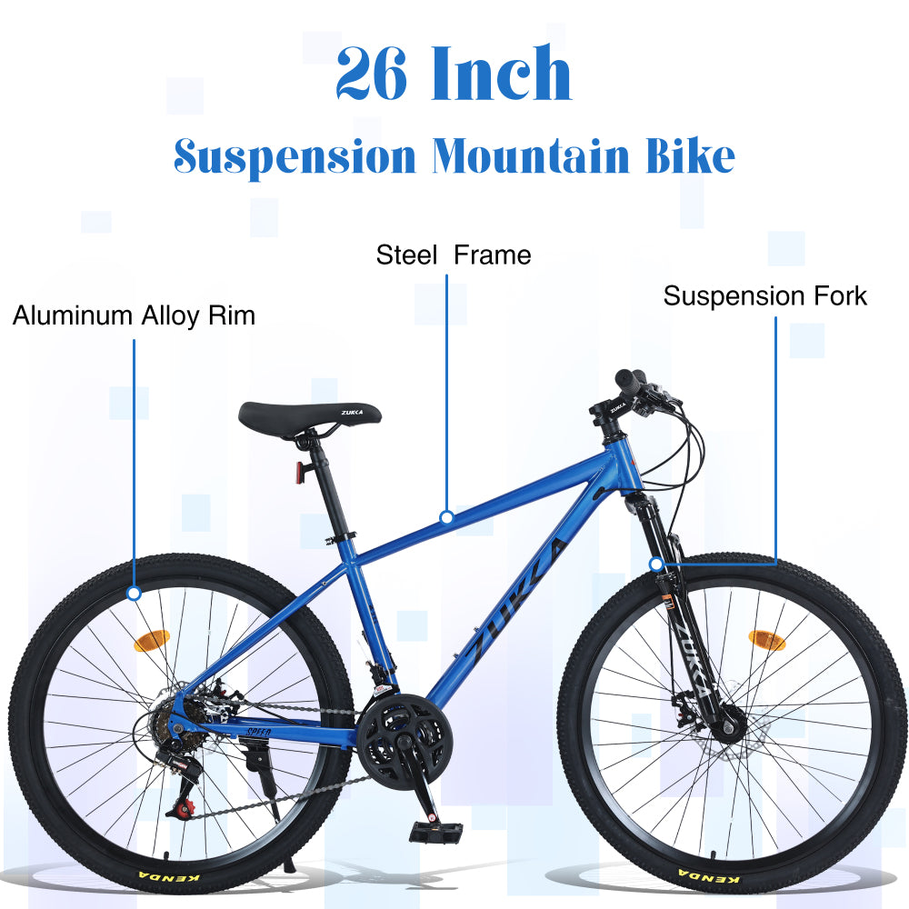 Mountain Bike for Men and Women 26 inch 24 Speed Suspension Fork KENDA Tires