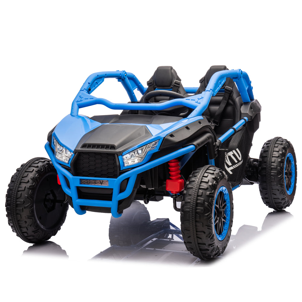 24V Two-seater Kids Ride On UTV w/Parents Control,20in seat width,400W Super high power,Four-wheel Suspension,Bluetooth,MP3,USB,LED Light,Horn,Rear storage space,Speeds 3.73-4.97MPH For Kids aged 3+.